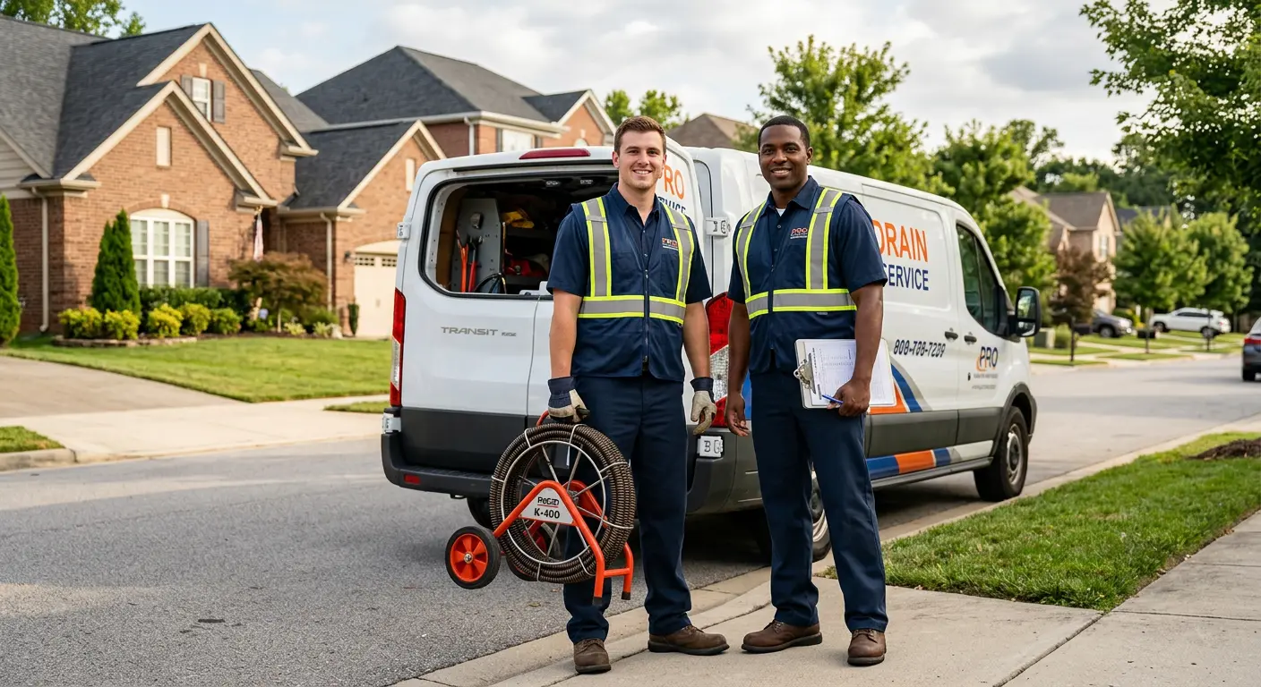 Sewer and drain service team with equipment ready for work in Central Point